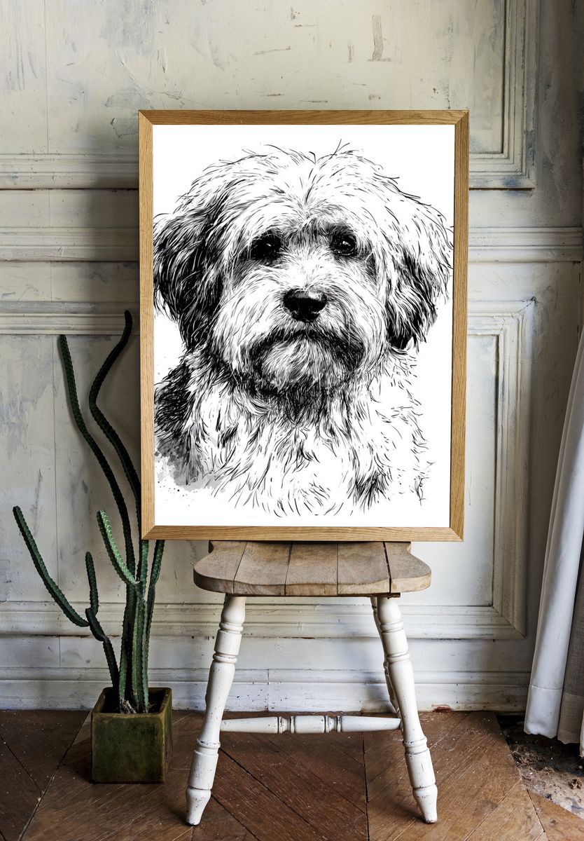 Fluffy Dog Portrait Print. — room view 1