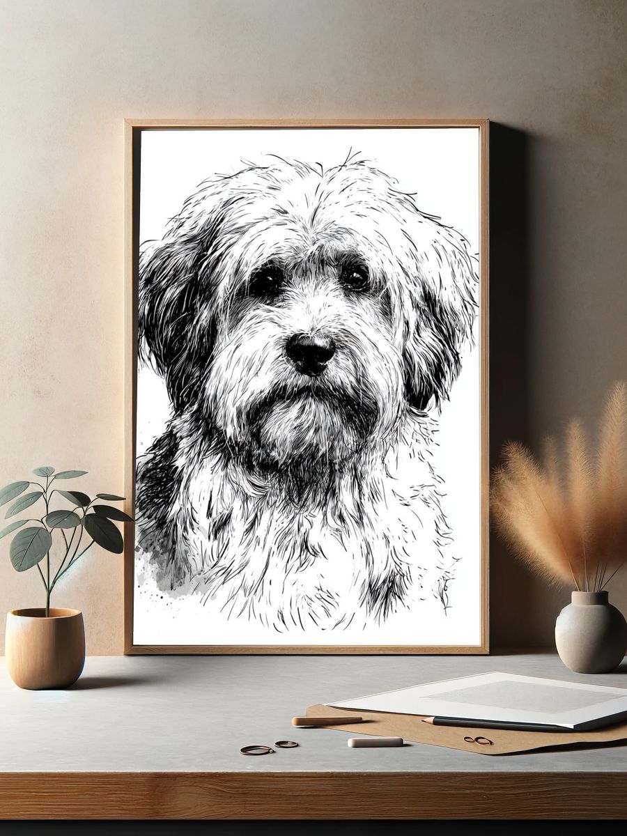 Fluffy Dog Portrait Print. — room view 2