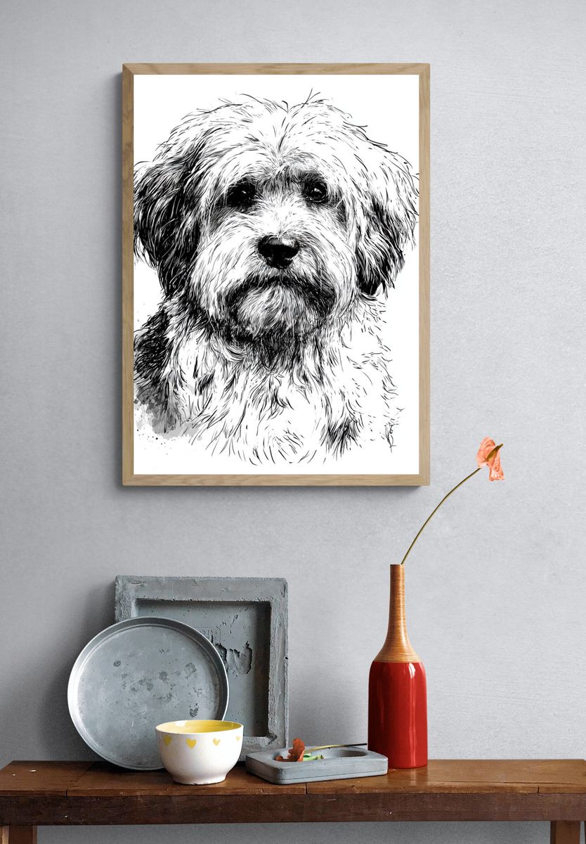 Fluffy Dog Portrait Print. — room view 3