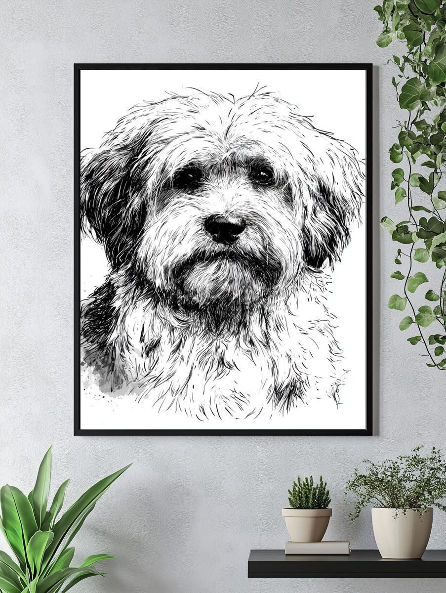Fluffy Dog Portrait Print. — room view 4