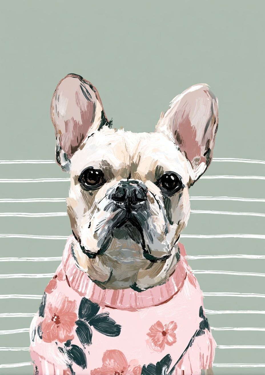 French Bulldog in Floral Sweater Poster. poster — animals art