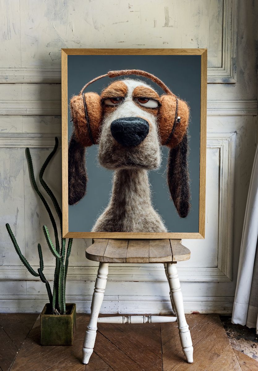 Cool Dog with Headphones — Illustration Print. — room view 1
