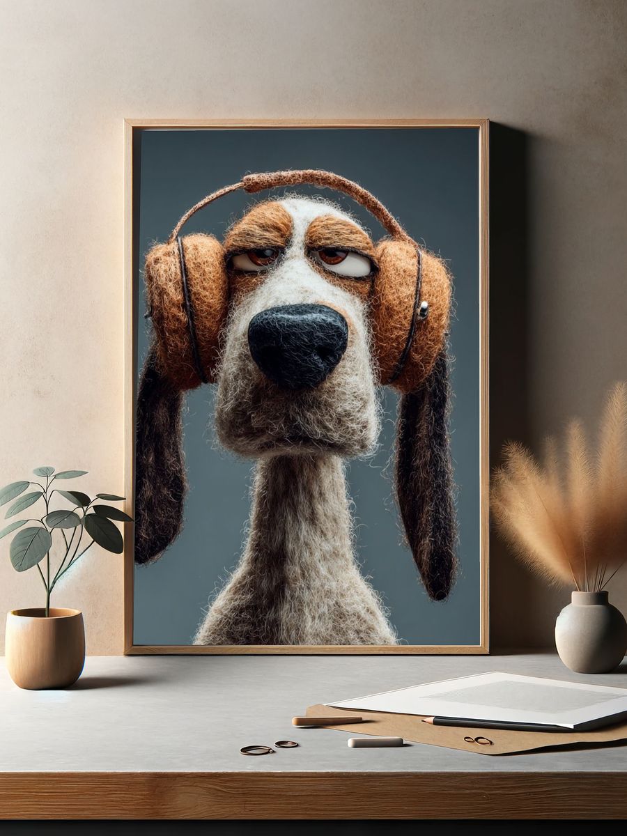 Cool Dog with Headphones — Illustration Print. — room view 2