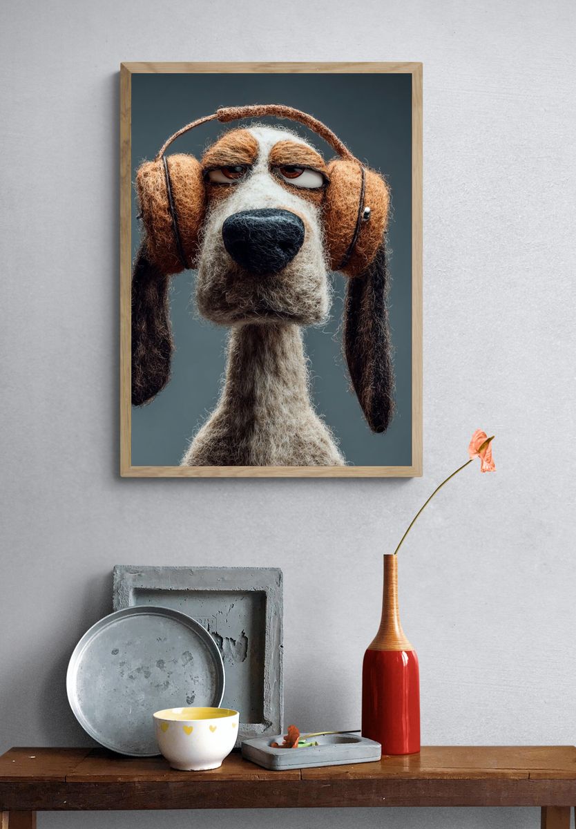Cool Dog with Headphones — Illustration Print. — room view 3