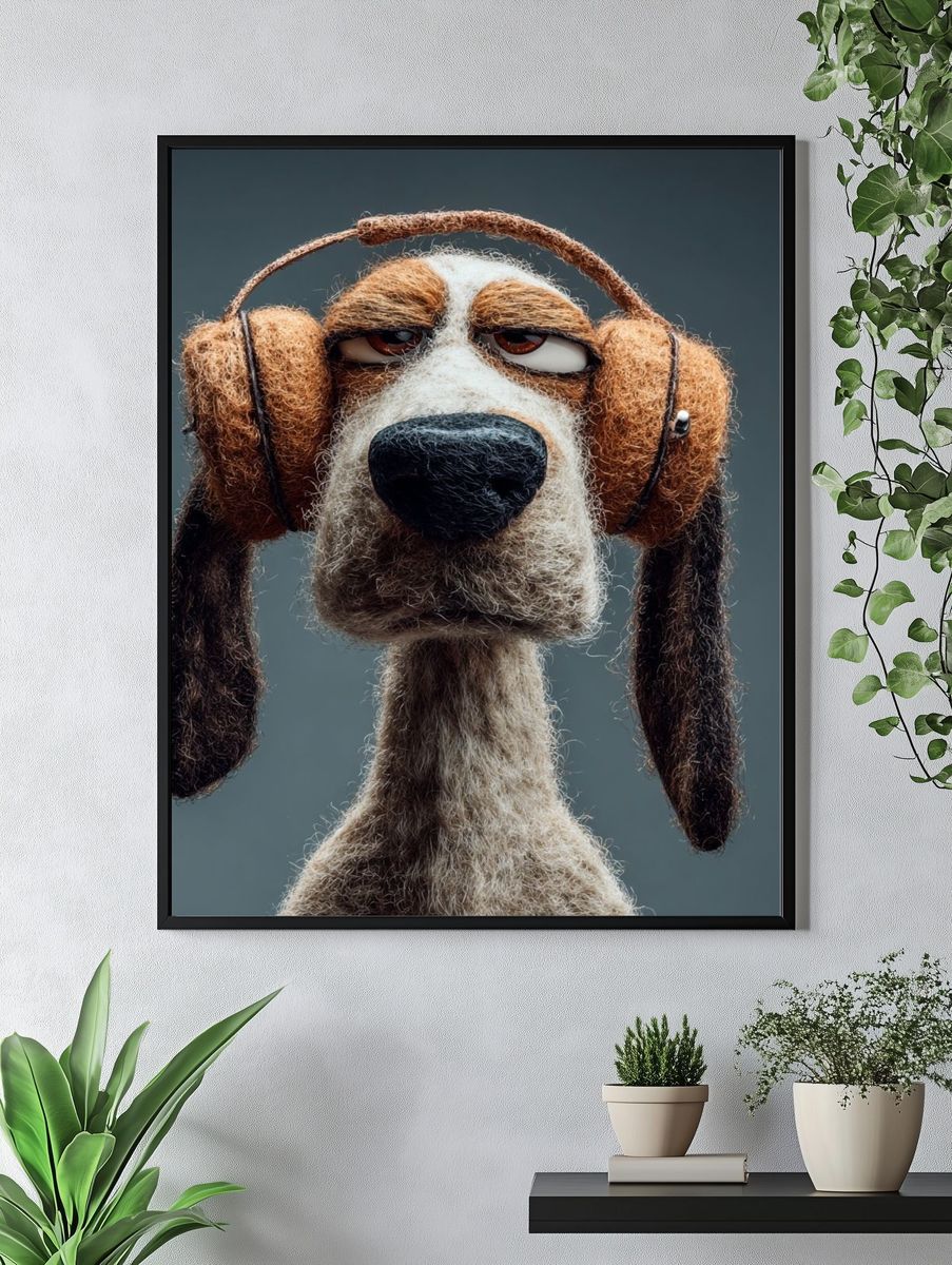 Cool Dog with Headphones — Illustration Print. — room view 4
