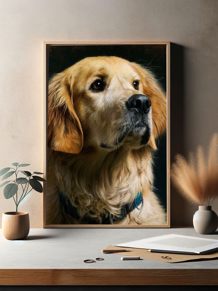 Golden Retriever Portrait Print. — room view 2