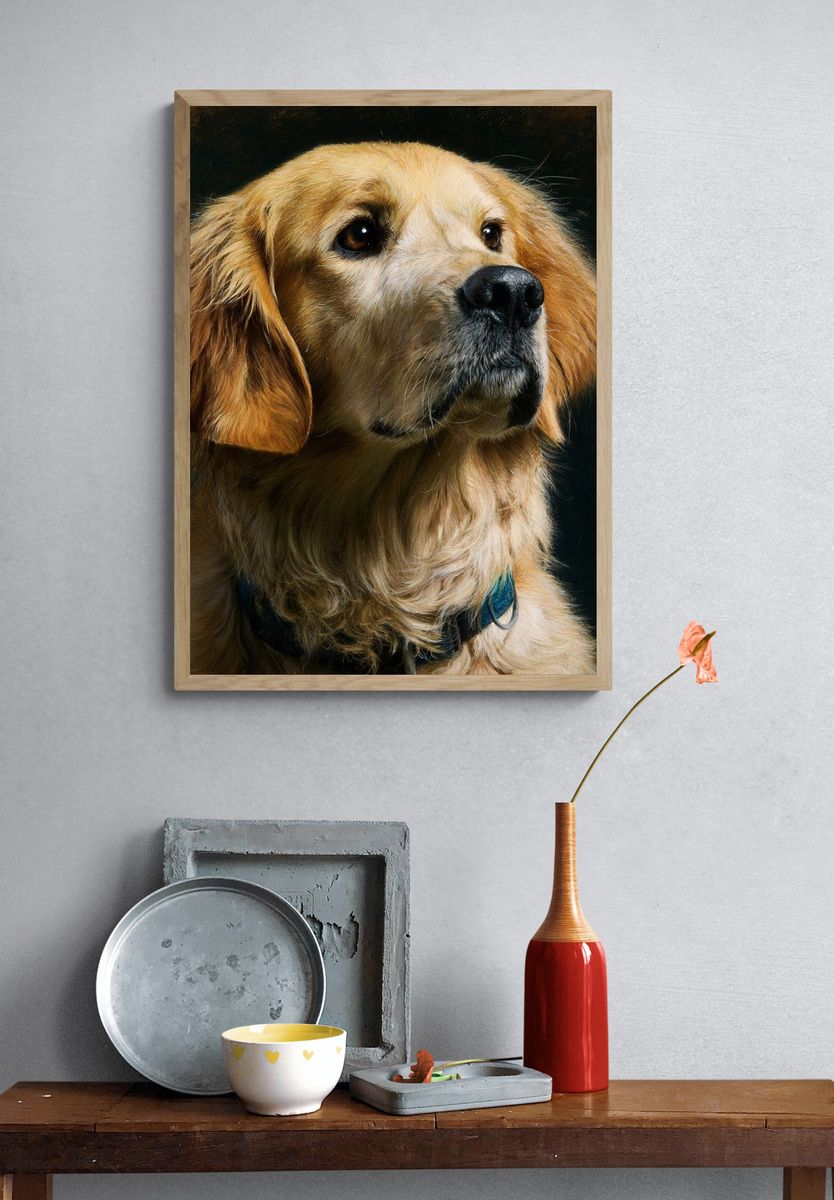 Golden Retriever Portrait Print. — room view 3