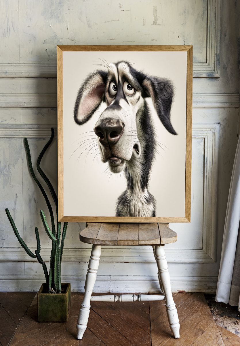 Curious Dog Portrait Print. — room view 1
