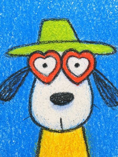 Playful Dog with Heart Glasses — Illustration Print. poster print