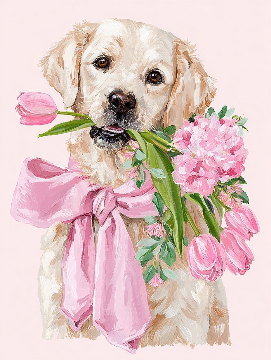 Golden Retriever with Flowers — Illustration Print. poster detail