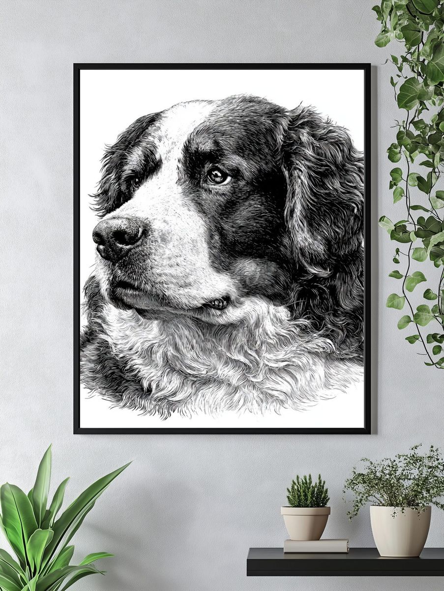 Bernese Mountain Dog Portrait Print. — room view 4