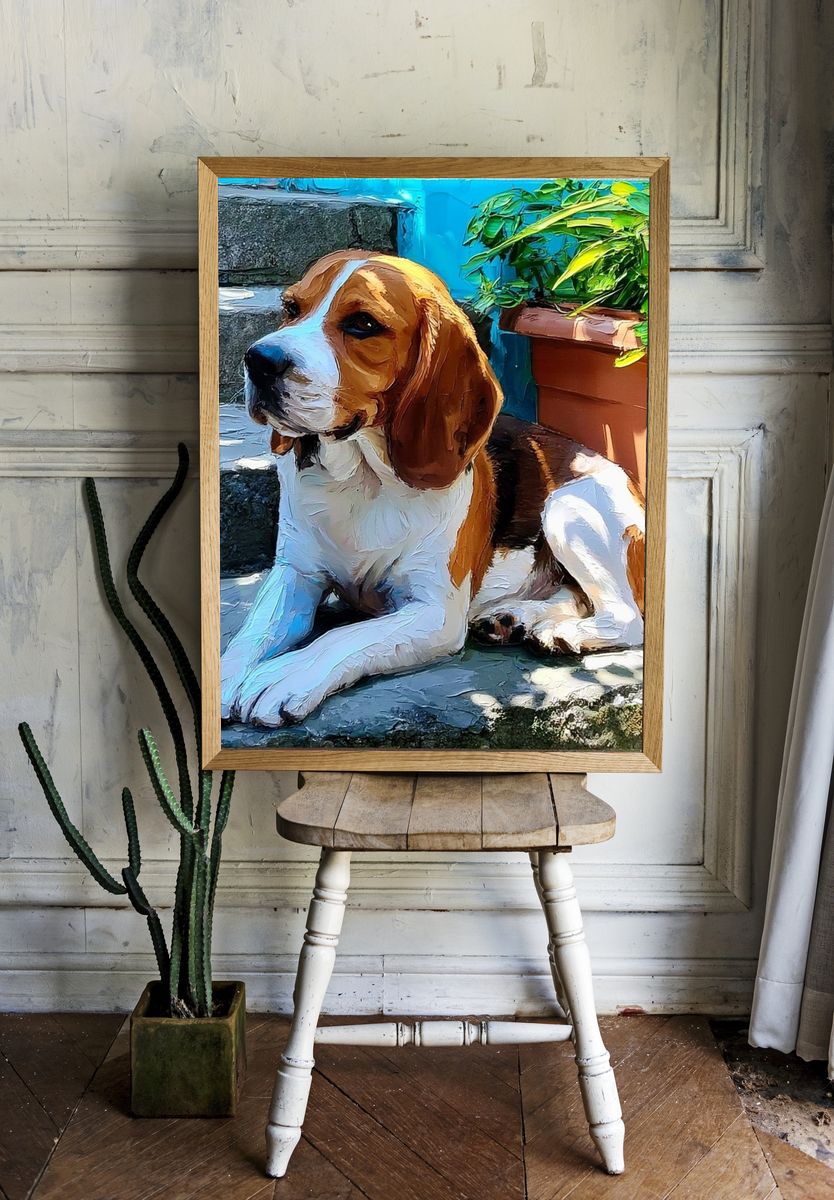 Beagle Sunlit Steps Poster. room preview