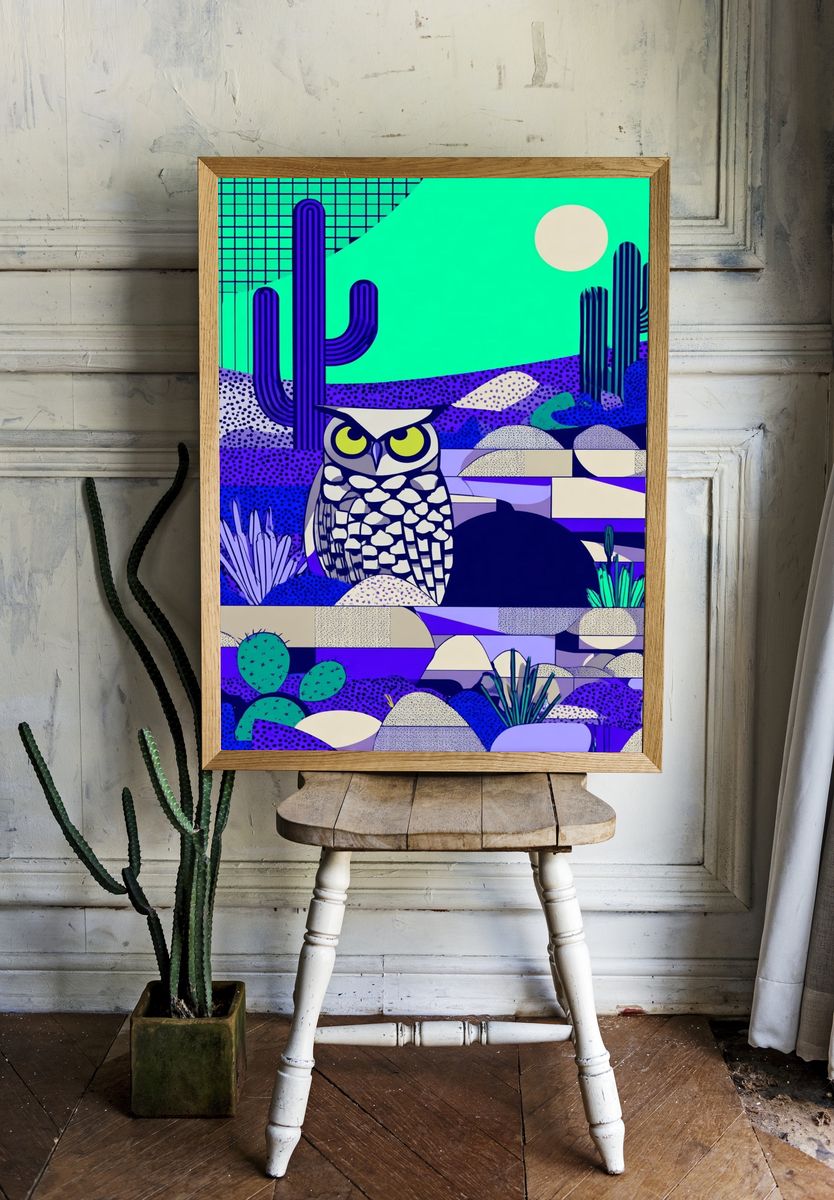 Desert Owl Illustration Poster. room preview