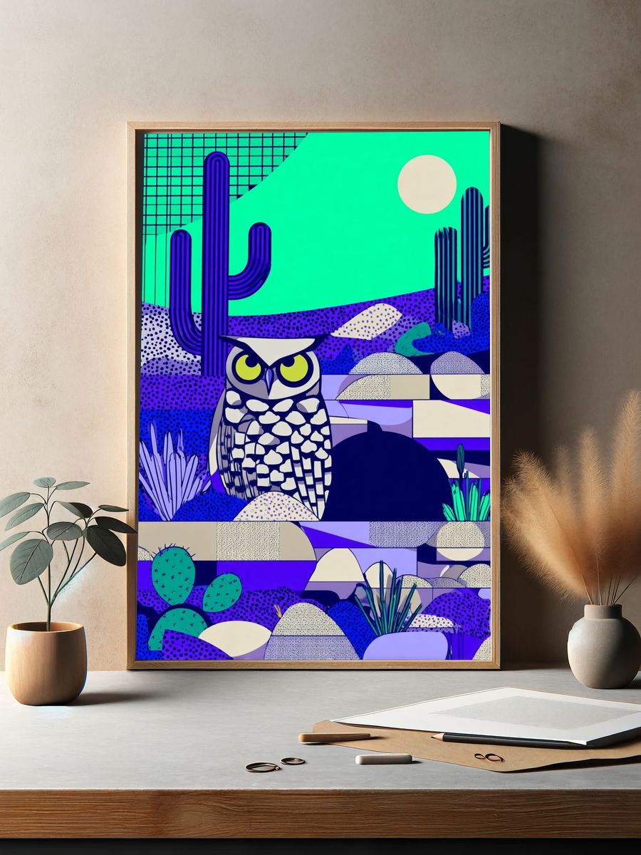 Desert Owl Illustration Poster. — room view 2