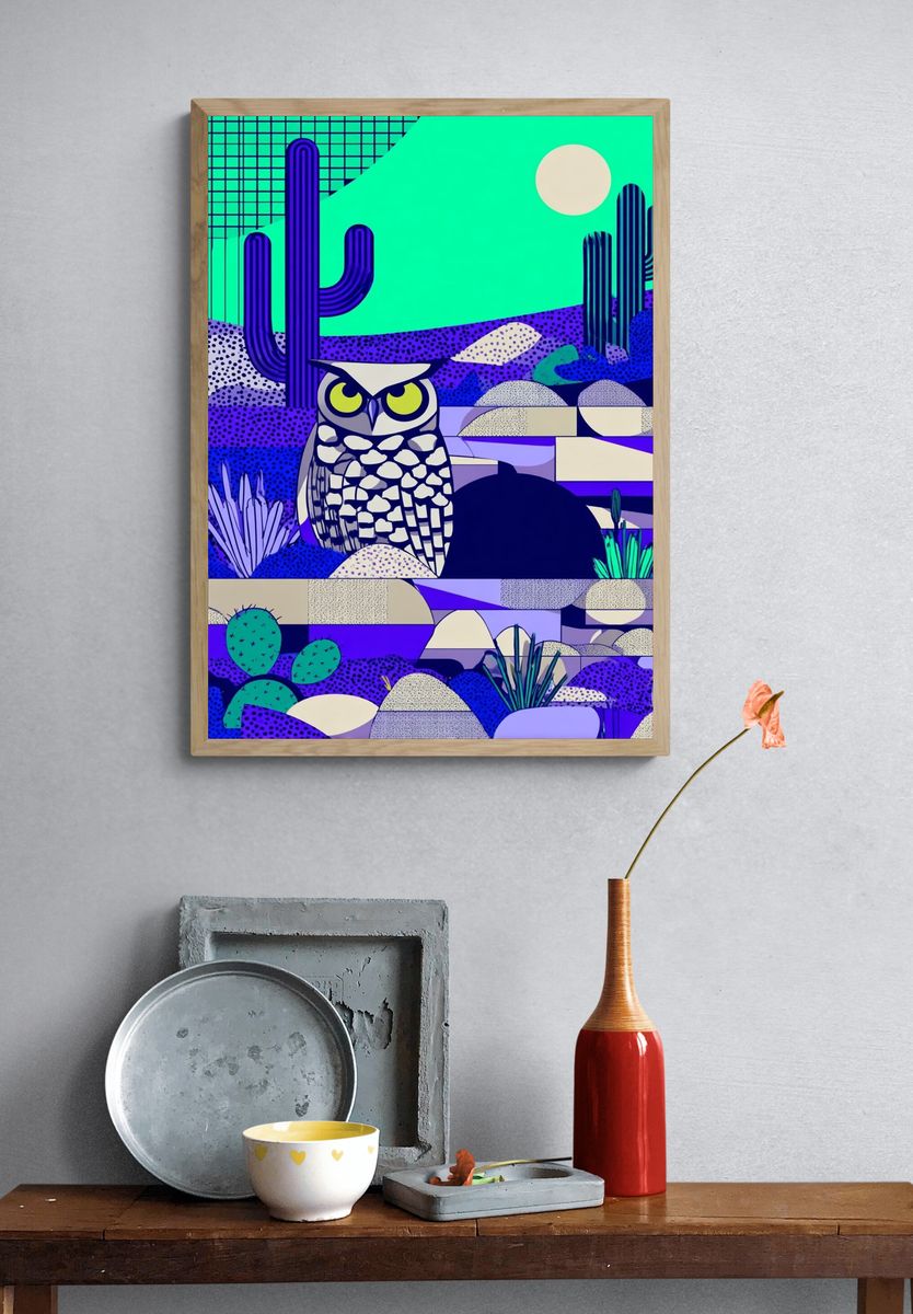 Desert Owl Illustration Poster. — room view 3