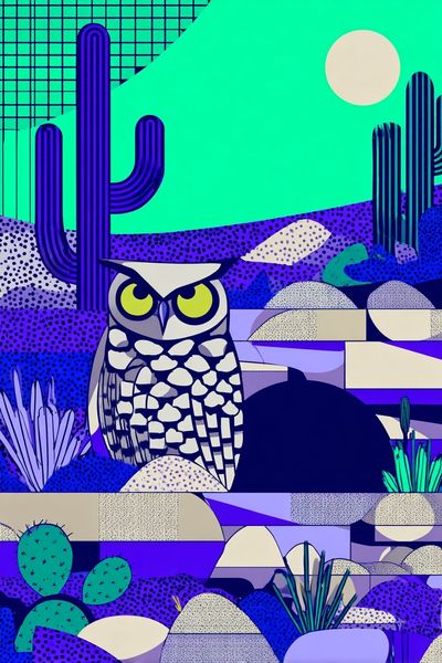 Desert Owl Illustration Poster.