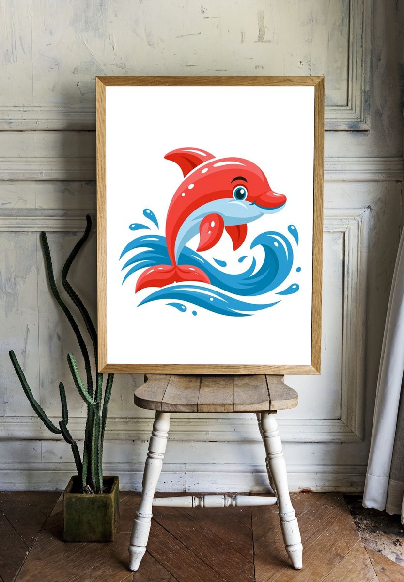 Playful Dolphin Illustration Poster. room preview