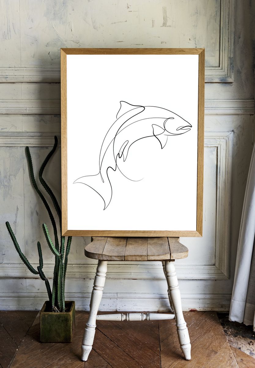 Dolphin Line Art Poster. room preview