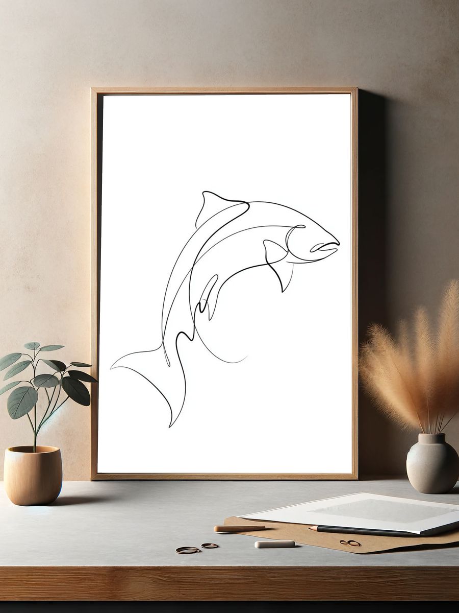 Dolphin Line Art Poster. — room view 2