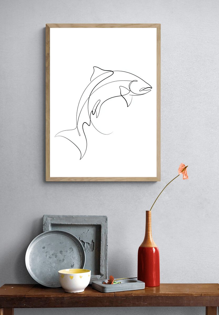 Dolphin Line Art Poster. — room view 3