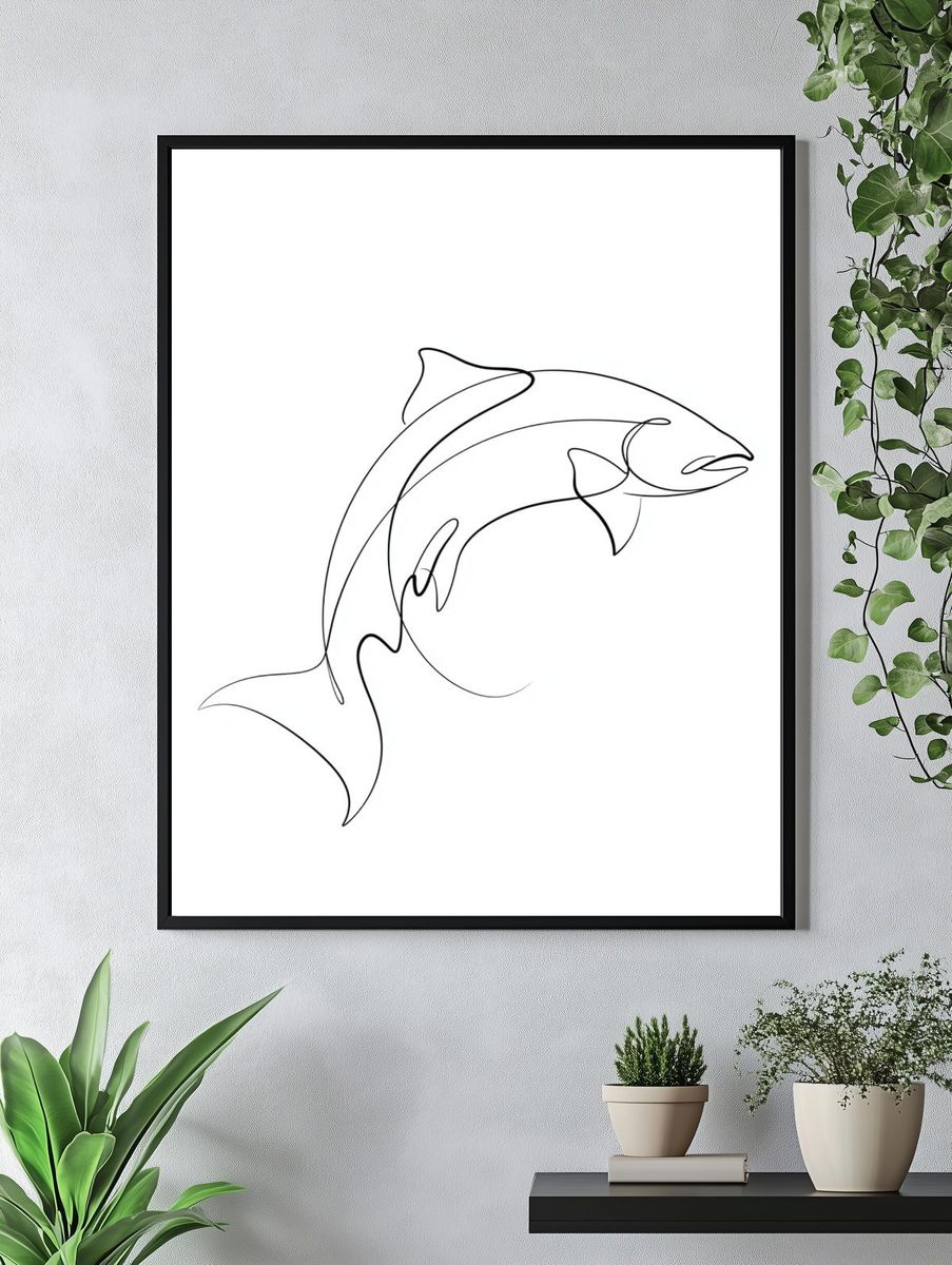 Dolphin Line Art Poster. — room view 4