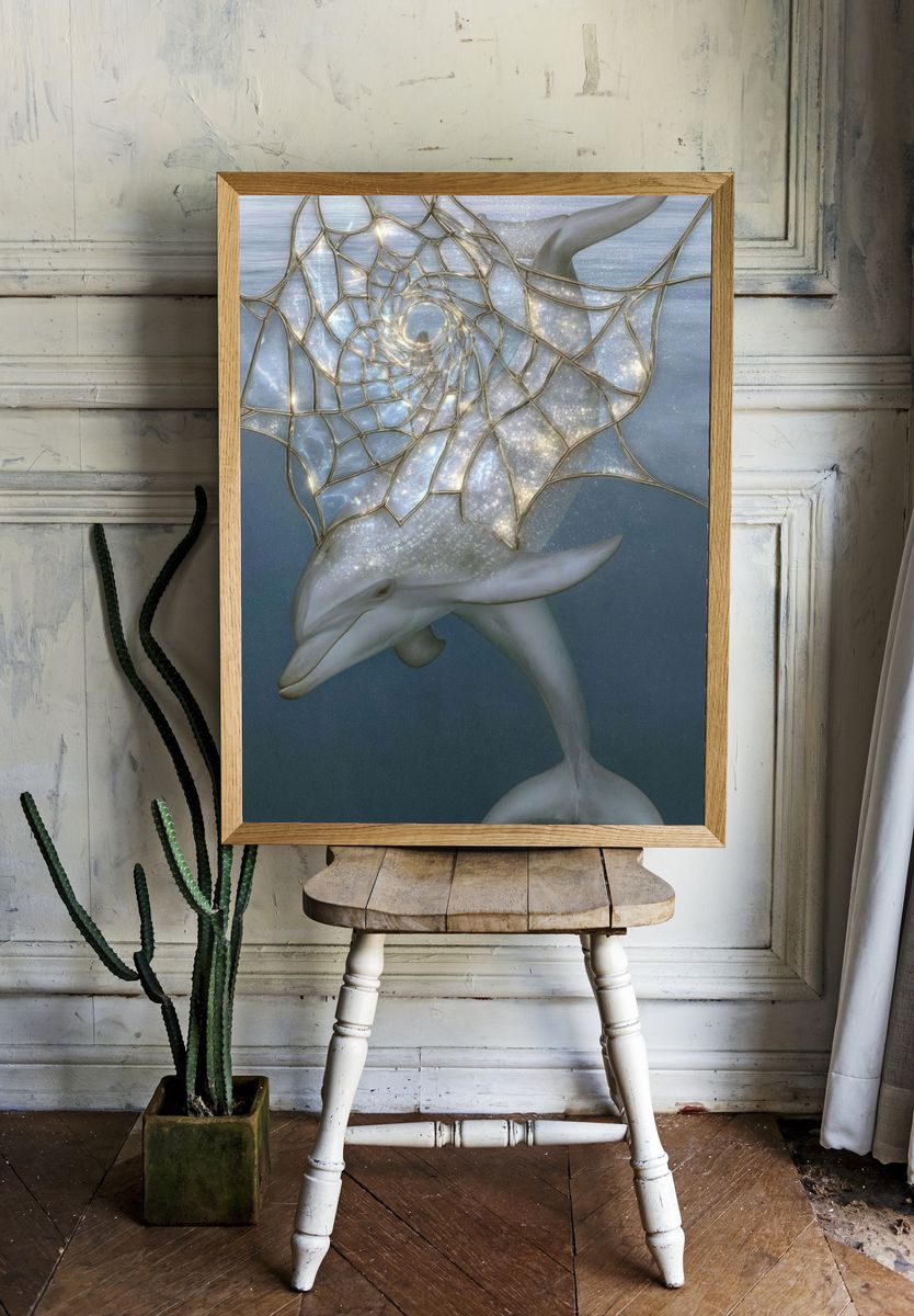 Dolphin Dreamscape Illustration Poster. room preview