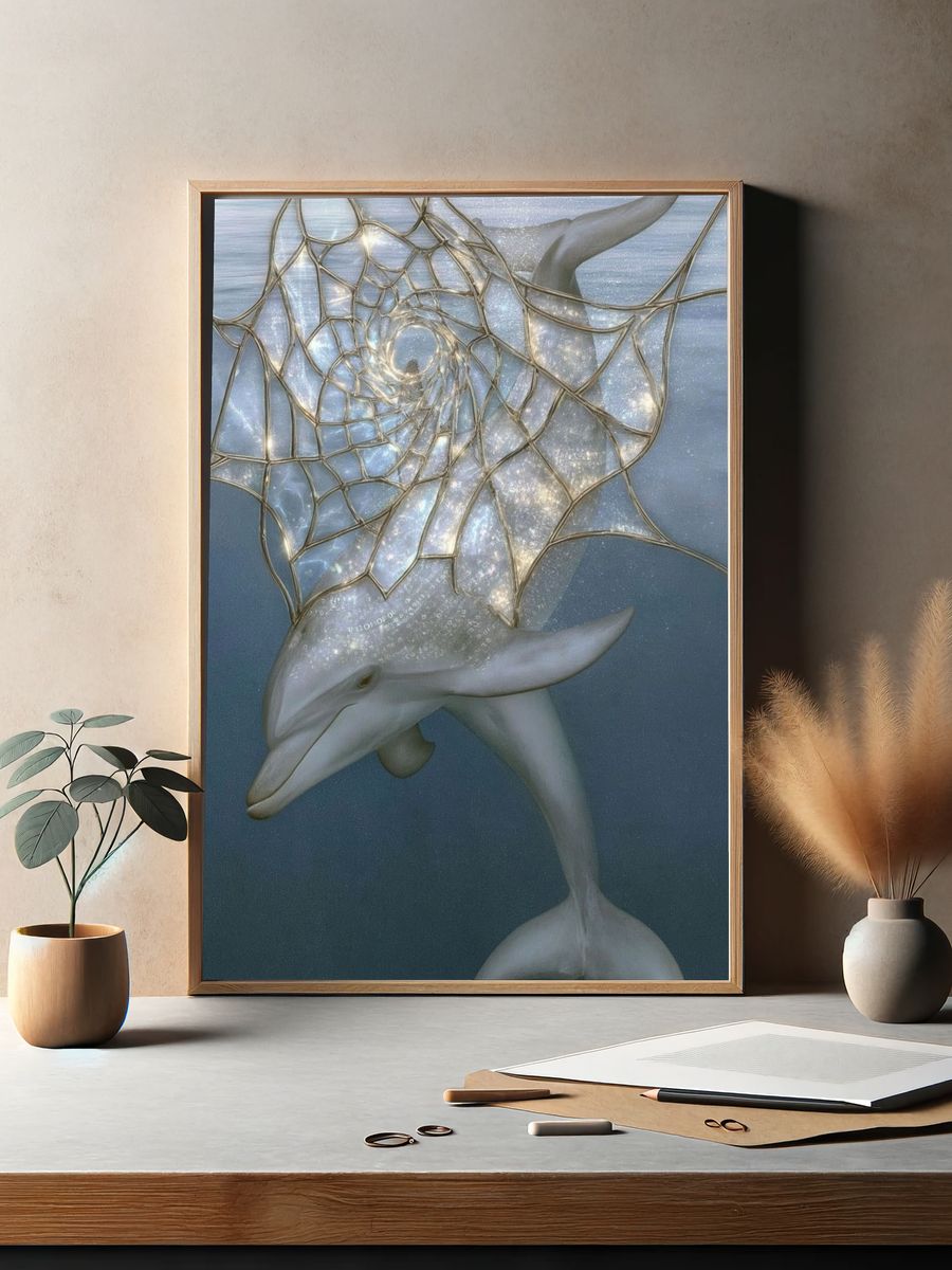 Dolphin Dreamscape Illustration Poster. — room view 2