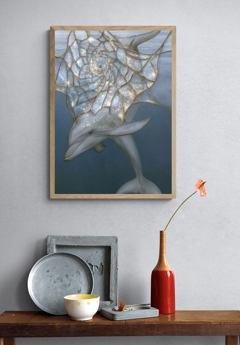 Dolphin Dreamscape Illustration Poster. — room view 3