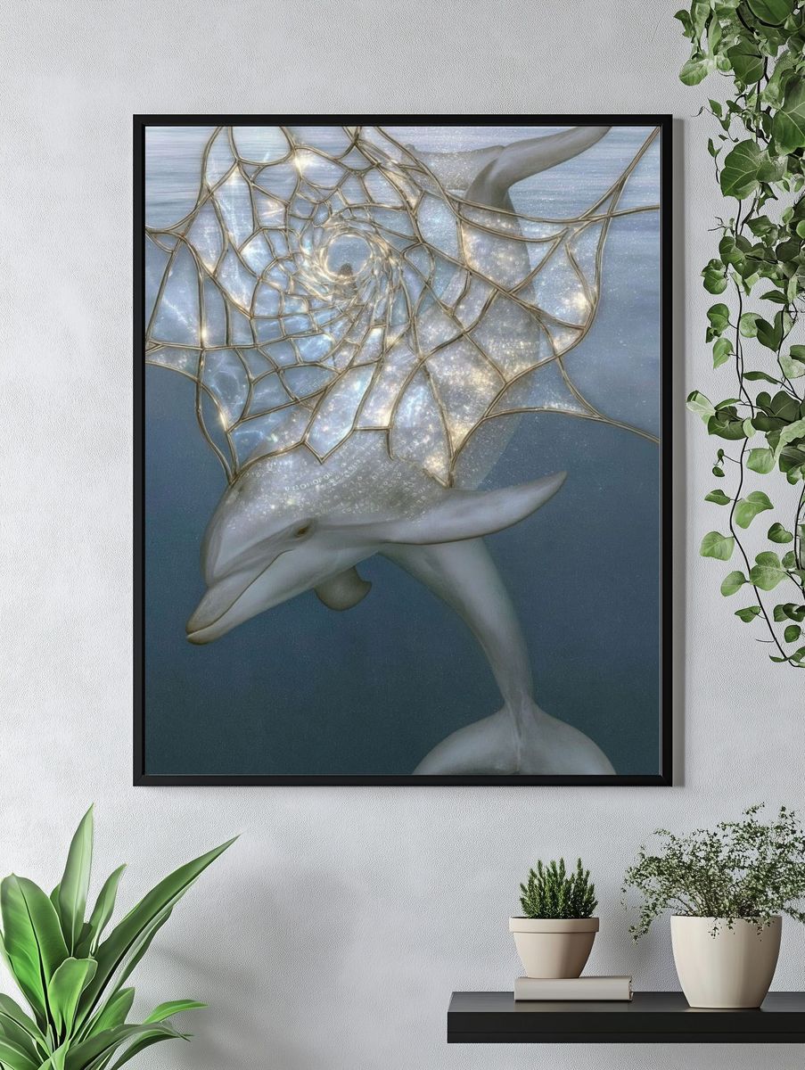 Dolphin Dreamscape Illustration Poster. — room view 4