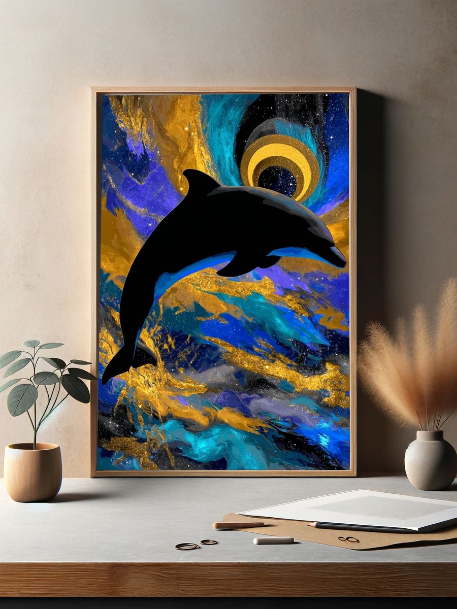 Dolphin Cosmic Swirl Poster. — room view 2