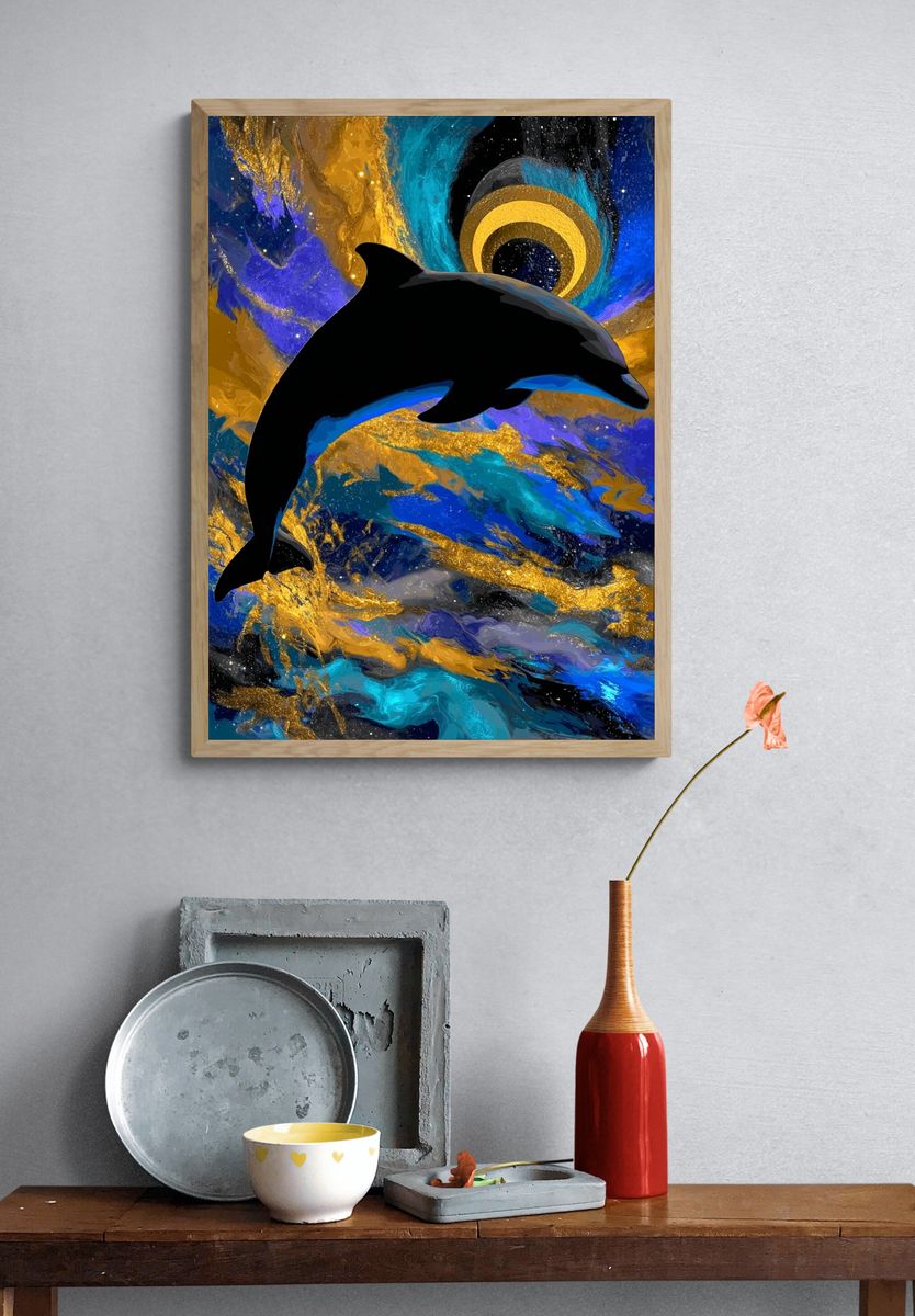 Dolphin Cosmic Swirl Poster. — room view 3