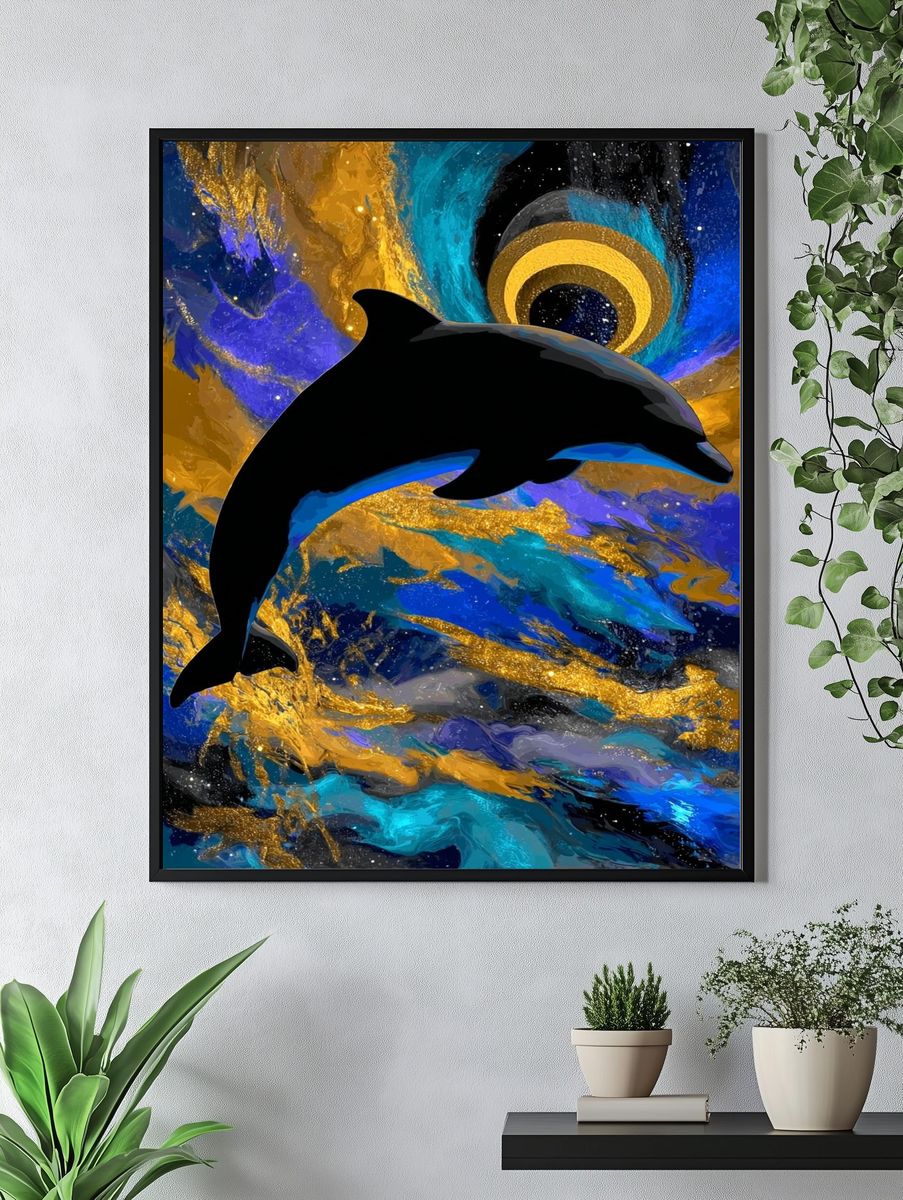 Dolphin Cosmic Swirl Poster. — room view 4