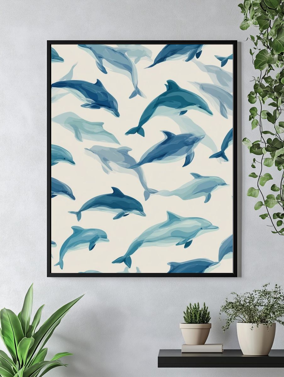 Dolphins Swimming — Watercolor Print. — room view 4