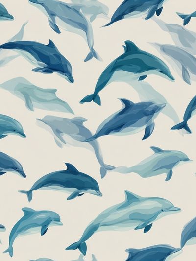 Dolphins Swimming — Watercolor Print. poster print