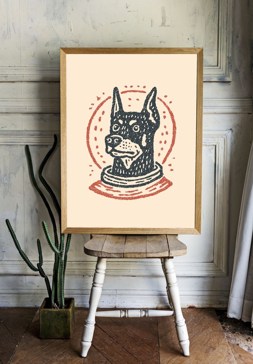 Doberman Portrait Illustration Poster. — room view 1