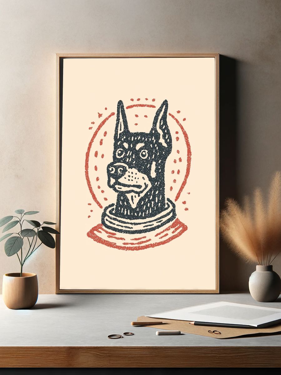 Doberman Portrait Illustration Poster. — room view 2