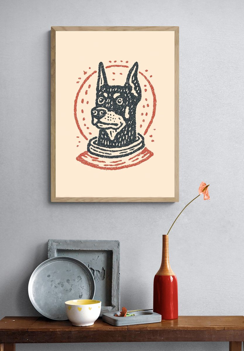 Doberman Portrait Illustration Poster. — room view 3