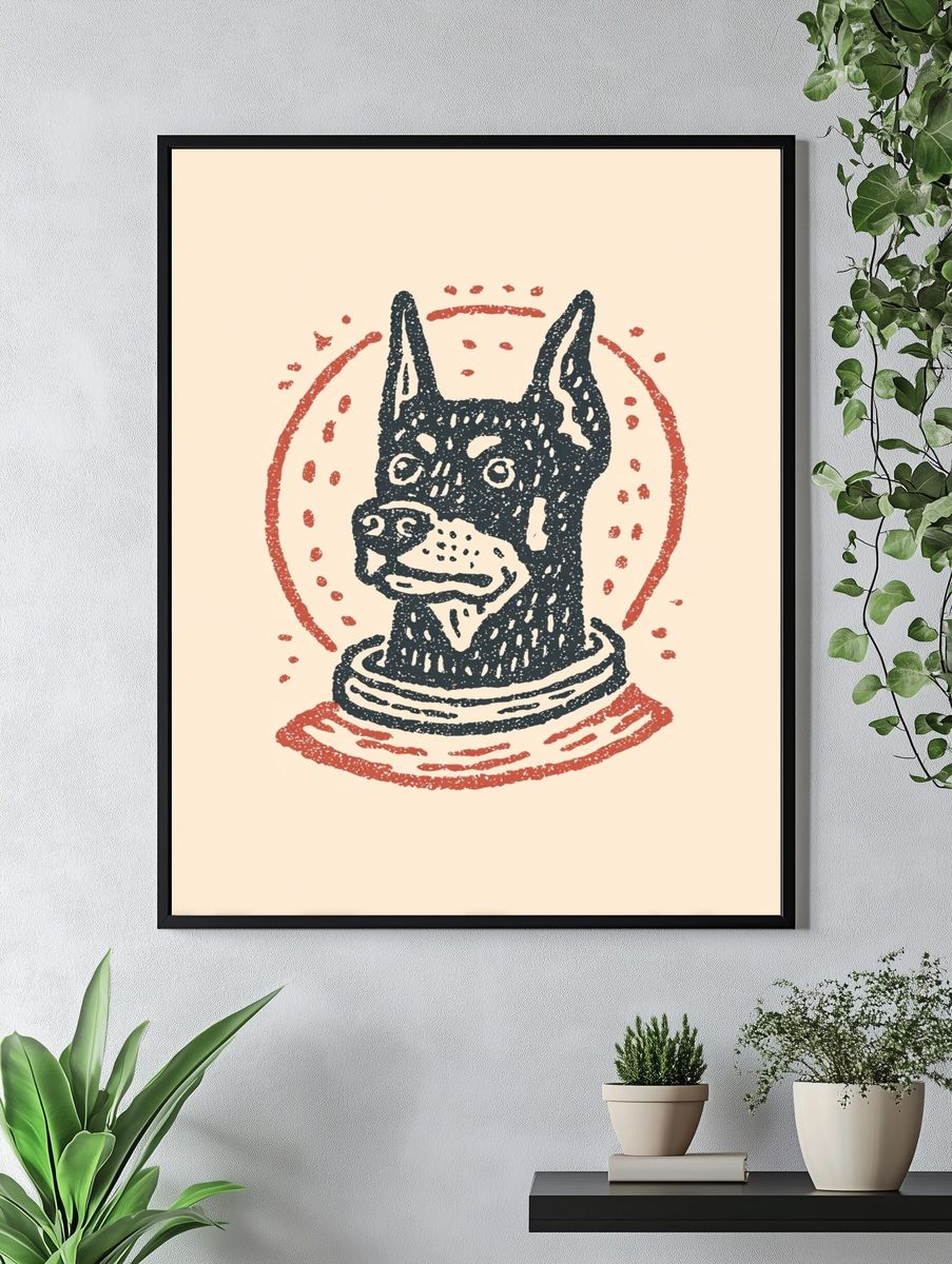 Doberman Portrait Illustration Poster. — room view 4