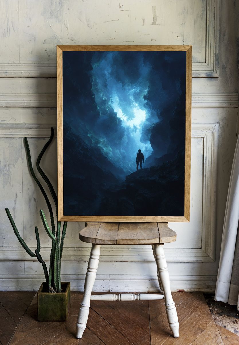 Diver in Ocean Cave — Fine Art Print. — room view 1
