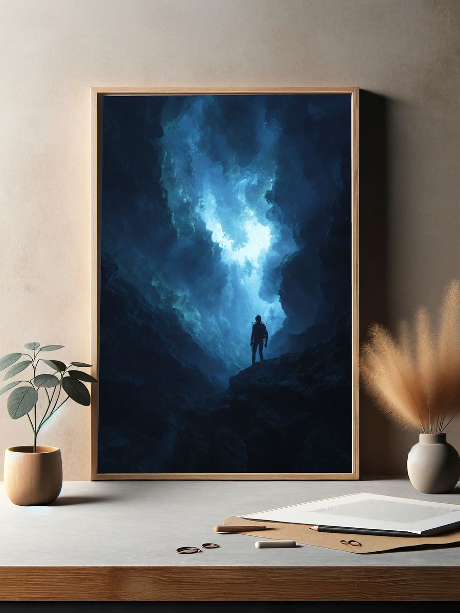 Diver in Ocean Cave — Fine Art Print. — room view 2