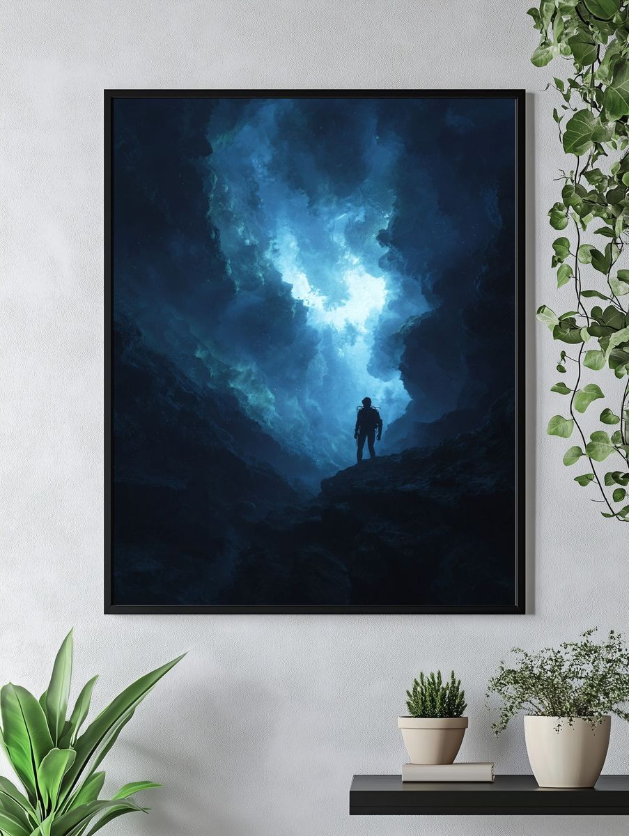 Diver in Ocean Cave — Fine Art Print. — room view 4
