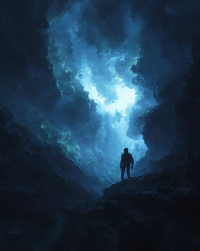 Diver in Ocean Cave — Fine Art Print. poster print