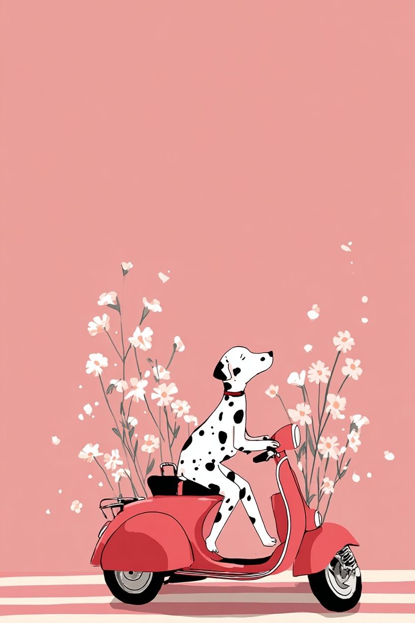 Dalmatian on Scooter — Illustration Print. poster — illustration art