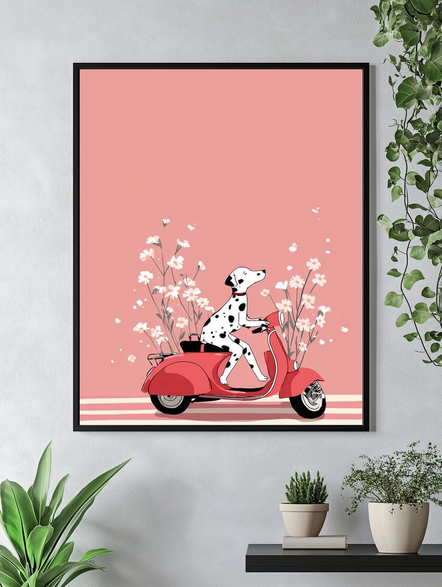 Dalmatian on Scooter — Illustration Print. — room view 4