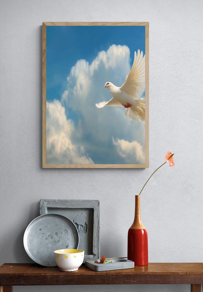 White Dove in Flight — Photography Print. — room view 3