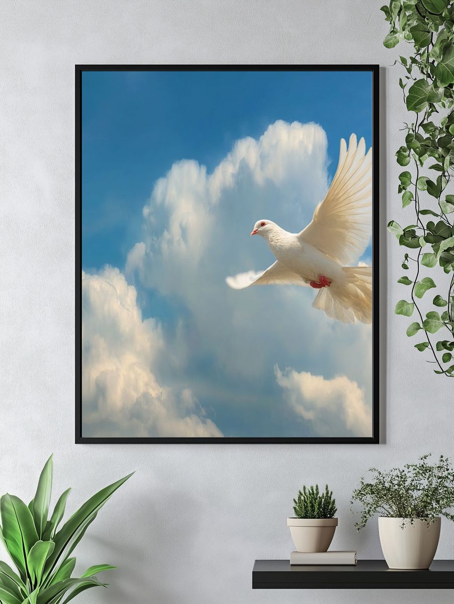 White Dove in Flight — Photography Print. — room view 4