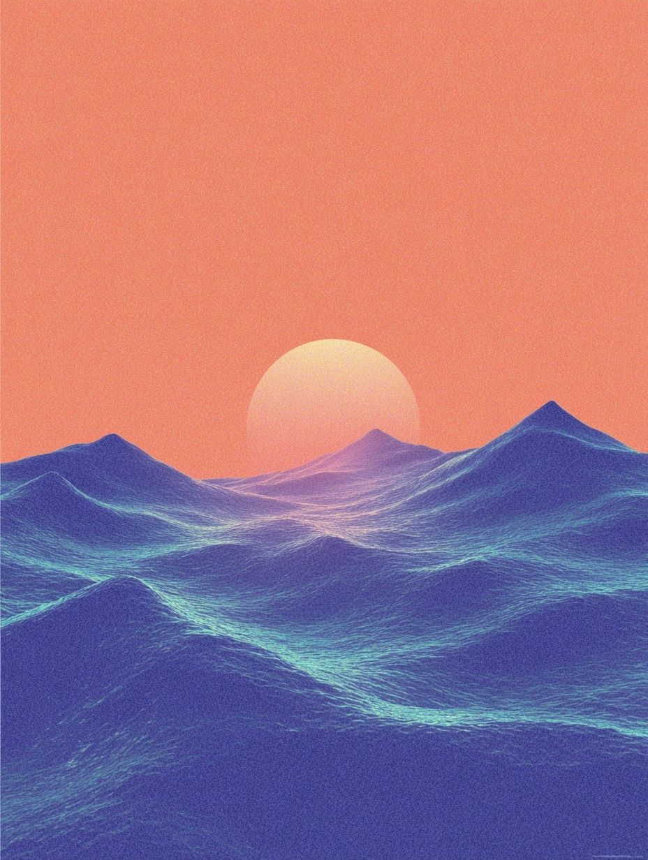 Sunset Over Waves — Digital Art Print. poster detail