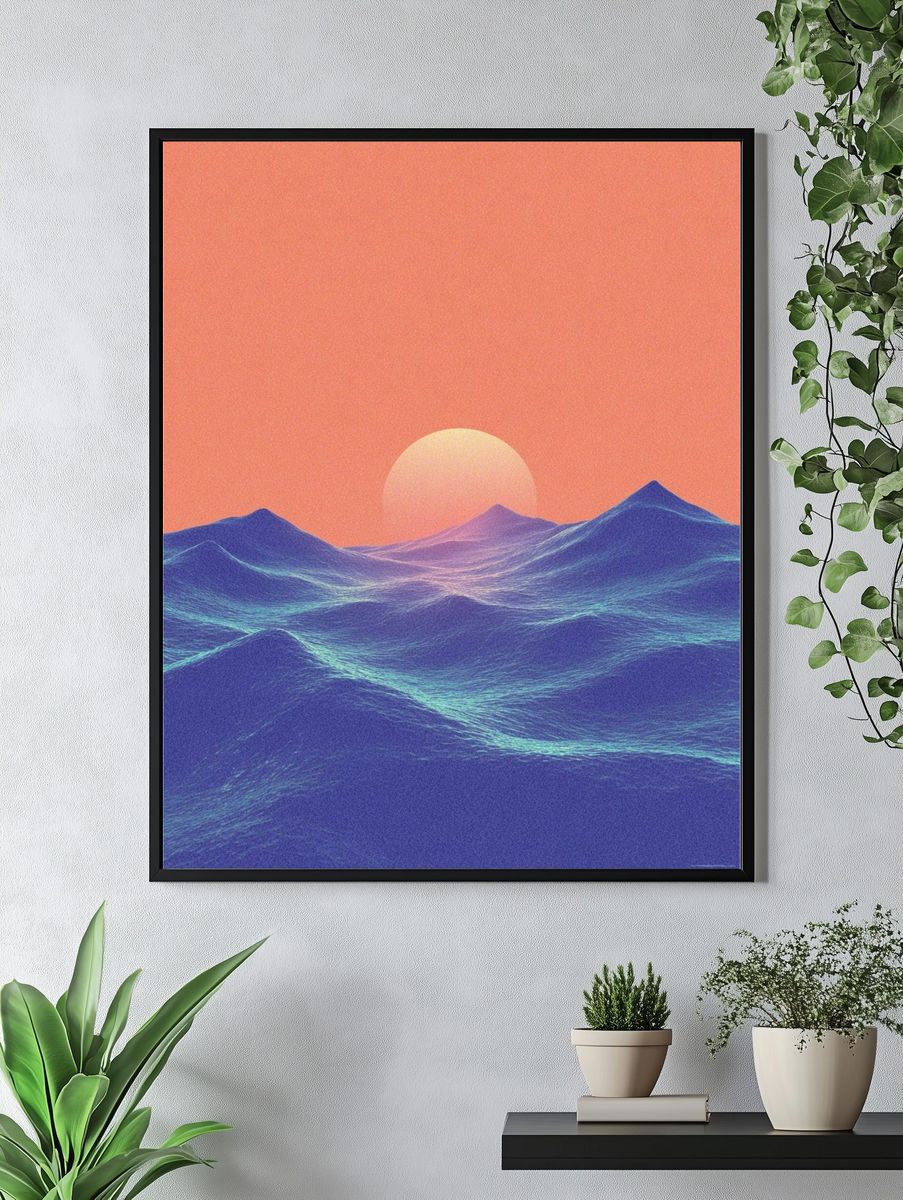Sunset Over Waves — Digital Art Print. — room view 4