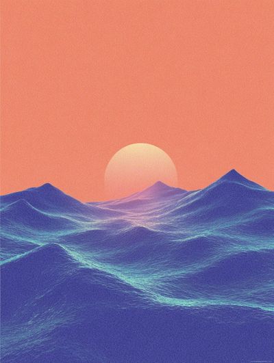 Sunset Over Waves — Digital Art Print. poster