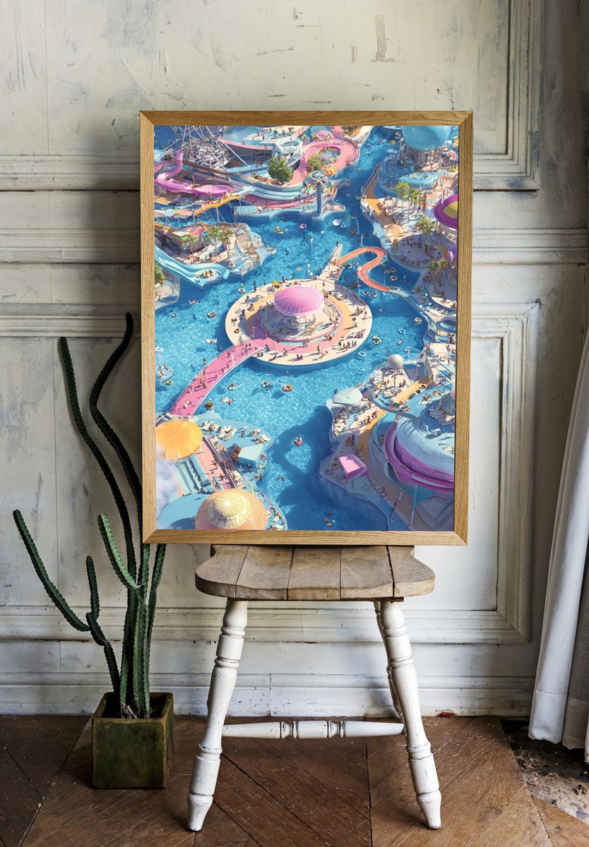 Vibrant Water Park — Digital Art Print. — room view 1